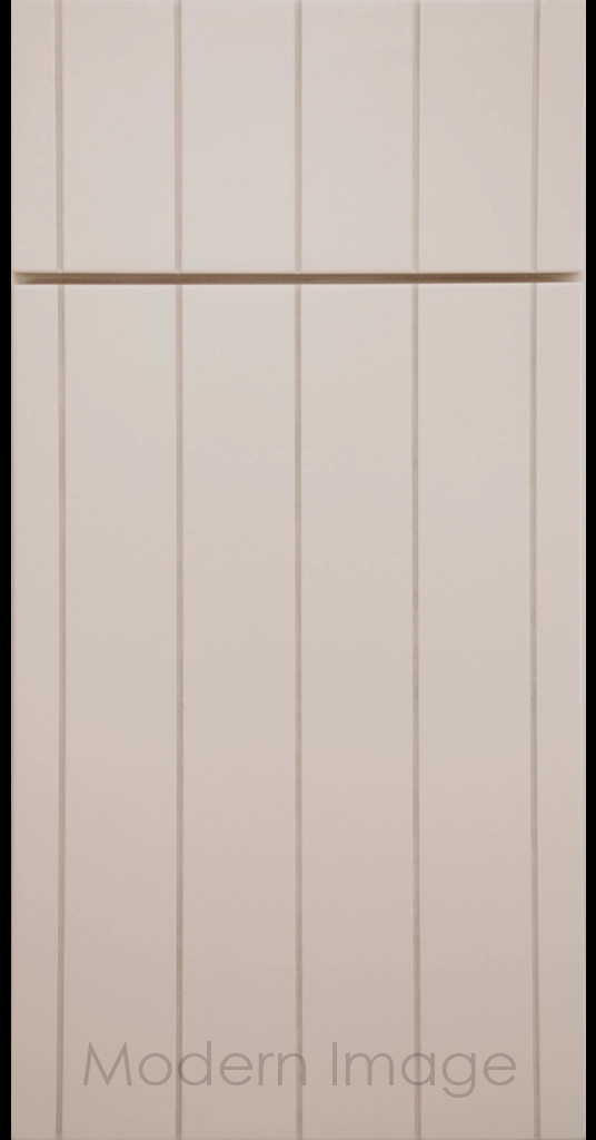 Brooklyn Flat-Panel Cabinet Door with 5 evenly spaced Vertical Grooves, Beige color.
